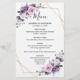 Dusty Lila Blooms Geometric Wedding Menu