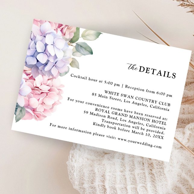 Dusty Lila & Blush Pink Hydrangea Hochzeit Detail Begleitkarte (Von Creator hochgeladen)