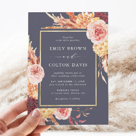Dusty Lila Burgundy Terracotta Floral Wedding Einladung