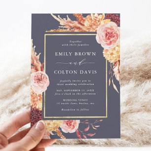 Dusty Lila Burgundy Terracotta Floral Wedding Einladung