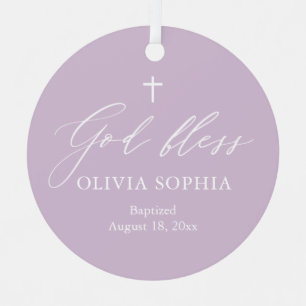 Dusty Lila Cross Girl Taufe Keramik Ornament Aus Metall