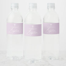 Dusty Lila Cross Girl Taufe Wasser Flasche Etikett