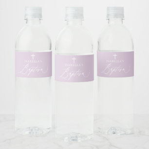 Dusty Lila Cross Girl Taufe Wasser Flasche Etikett