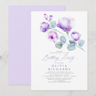 Dusty Lila Elegante Romantische Blumen Geburtstag Einladung