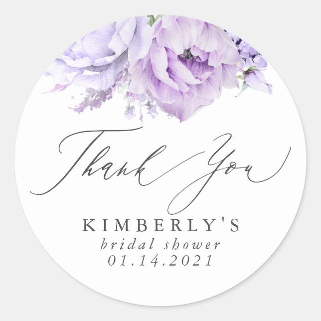 Dusty Lila Floral Botanical Vielen Dank Runder Aufkleber (Vorderseite)