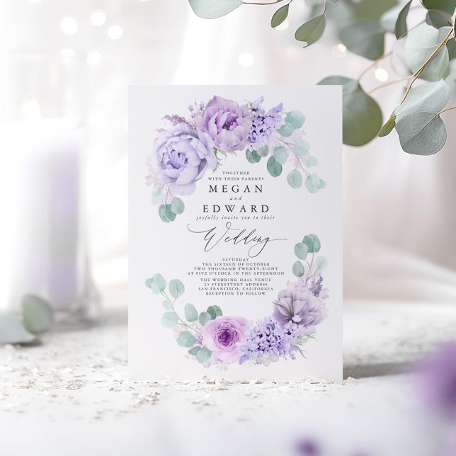 Dusty Lila Floral Elegant Boho Wedding Einladung (Dusty Purple Floral Wedding Invitations)