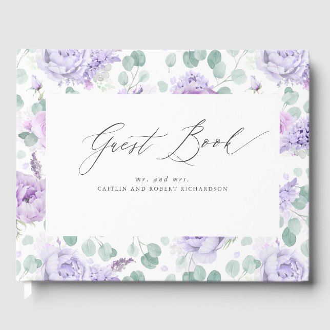 Dusty Lila Floral Elegant Wedding Guest Book Gästebuch (Vorderseite)