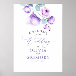 Dusty Lila Floral Elegante Hochzeit Begrüßungszeic Poster