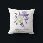 Dusty Lila Floral Iris White Daisy Wedding Kissen<br><div class="desc">Dieses Kissen besticht durch ein elegantes, modernes, florales Aquarell-Design mit lila Iris-Blume und weißen Gängen. Personalisieren Sie mit Ihren Namen und Hochzeitstermin. Dieses Kissen ist Teil einer Sammlung, die auch andere passende Hochzeitsartikel enthält. Bitte besuchen Sie meinen Laden, um die komplette Palette von Hochzeitsartikeln und Brautprodukten zu sehen, die Sie...</div>