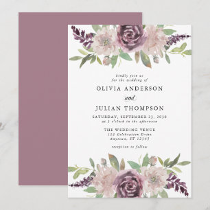 Dusty Lila Floral Watercolor Einladung zur Hochzei