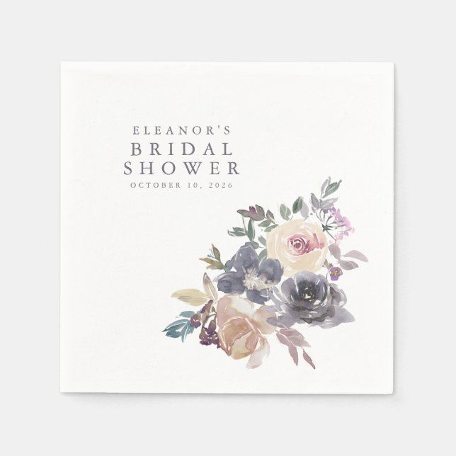 Dusty Lila Floral Watercolor Name Brautparty Serviette (Vorderseite)