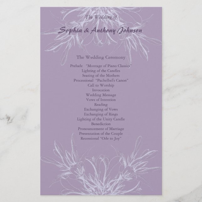 Dusty Lila Floral Wedding Program (Vorderseite)