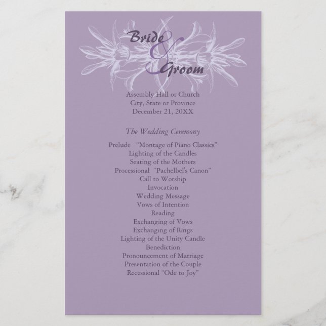 Dusty Lila Floral Wedding Program (Vorderseite)