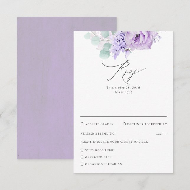 Dusty Lila Floral Wedding RSVP Karte (Vorne/Hinten)