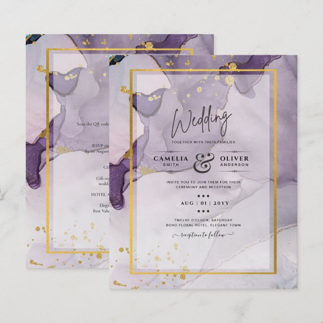 Dusty Lila Gold Alcohol INK Abstrakt Wedding (Vorne/Hinten)