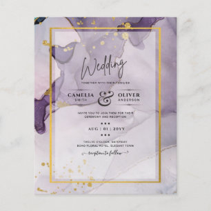 Dusty Lila Gold Alcohol INK Abstrakt Wedding Flyer