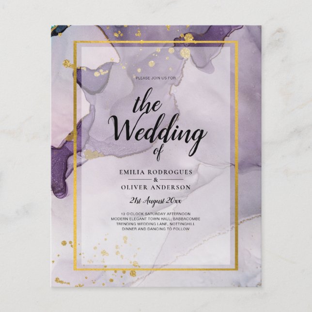 Dusty Lila Gold Alcohol INK Abstrakt Wedding Flyer (Vorne)
