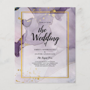 Dusty Lila Gold Alcohol INK Abstrakt Wedding Flyer