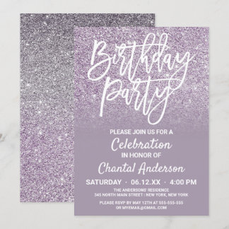 Dusty Lila Gray Imitats Glitzer Ombre Geburtstag Einladung