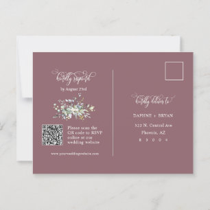 Dusty Lila Green Blätter QR-Code Adresse UAWG Postkarte