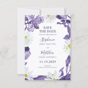 Dusty Lila Iris White Daisy Botanische Hochzeit Save The Date