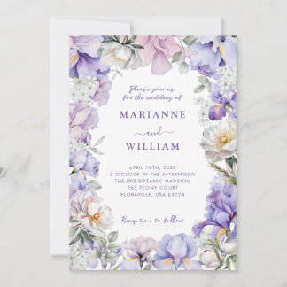 Dusty Lila Iris & White Peony Botanical Wedding Einladung