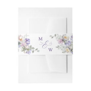 Dusty Lila Iris & White Peony Botanical Wedding Einladungsbanderole