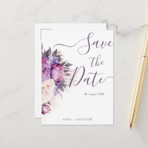 Dusty Lila Lavender Floral Hochzeit speichern Sie Postkarte