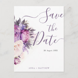 Dusty Lila Lavender Floral Hochzeit speichern Sie  Postkarte