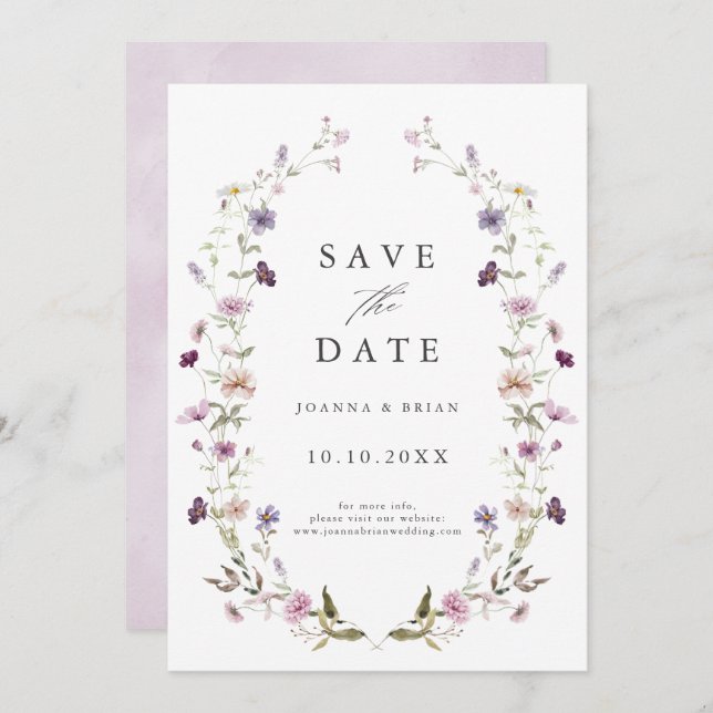 Dusty Lila Lavender Wildblume Hochzeit Save The Date (Vorne/Hinten)