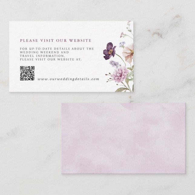 Dusty Lila Lavender Wildblume Wedding Detail QR Begleitkarte (Vorne/Hinten)