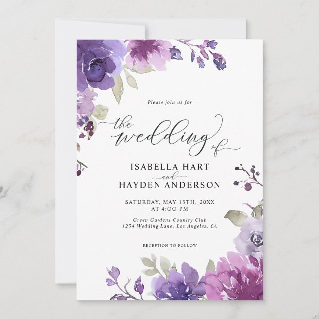 Dusty Lila Mauve Lilac Floral Boho Wedding Einladung (Vorderseite)
