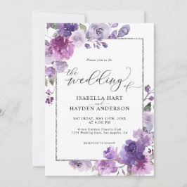 Dusty Lila Mauve Lilac Floral SilverFoil Wedding Einladung