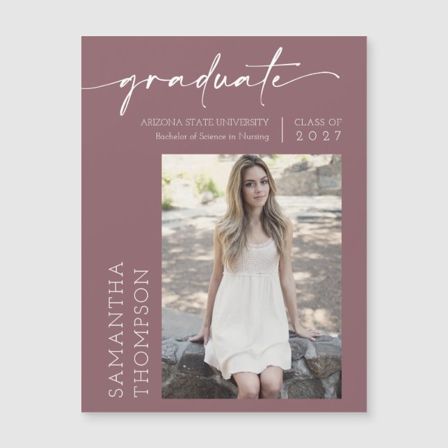 Dusty Lila Minimal Script Foto Graduate Magnet (Vorderseite)
