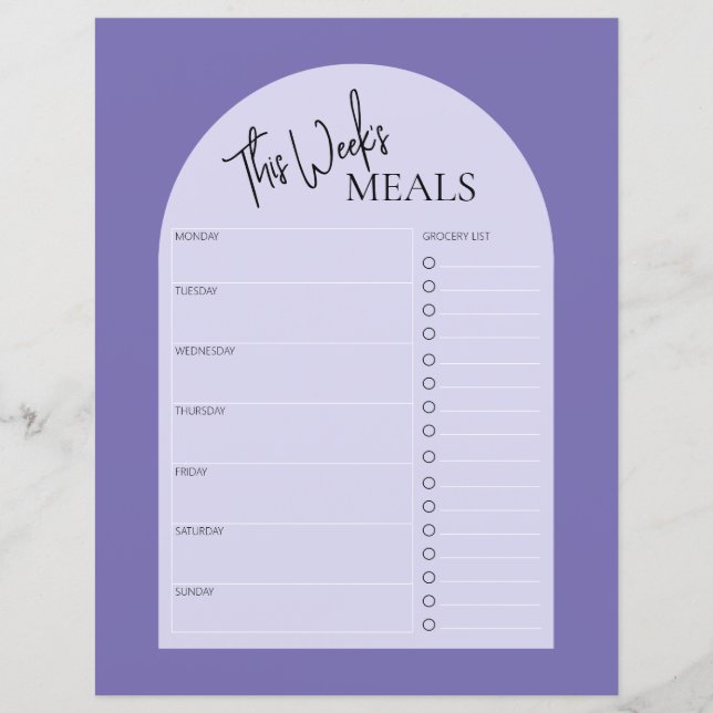 Dusty Lila Minimal Text Weekly Meal Planner (Vorderseite)