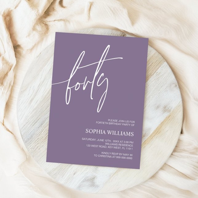 Dusty Lila Minimalistisch 40. Geburtstag Einladung (Von Creator hochgeladen)