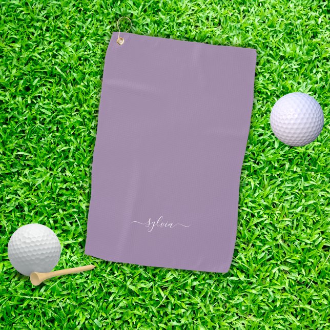 Dusty Lila Modern Girly Monogram Name Golfhandtuch (Dusty Purple Modern Girly Monogram Name Golf Towel)