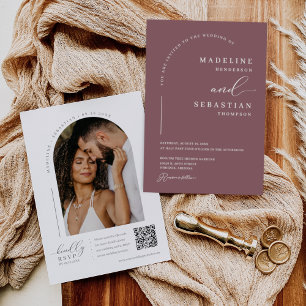 Dusty Lila Modern Minimal Arch Foto QR Code Inv Einladung