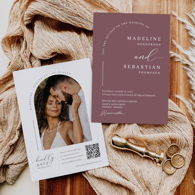Dusty Lila Modern Minimal Arch Foto QR Code Inv Einladung (Von Creator hochgeladen)