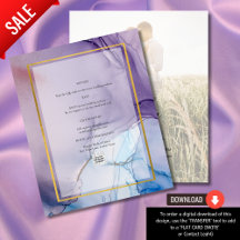 Dusty Lila Navy Blue Gold INK Wedding INVITE