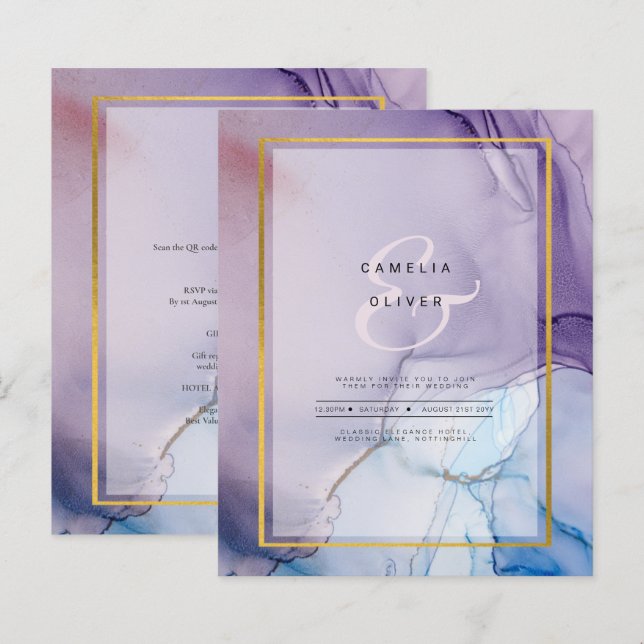 Dusty Lila Navy Blue Gold INK Wedding INVITE (Vorne/Hinten)