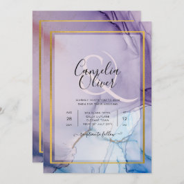 Dusty Lila Navy Blue Gold INK Wedding INVITE Einladung