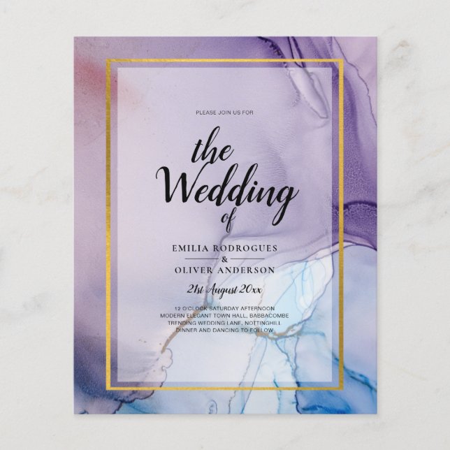 Dusty Lila Navy Blue Gold INK Wedding INVITE Flyer (Vorne)