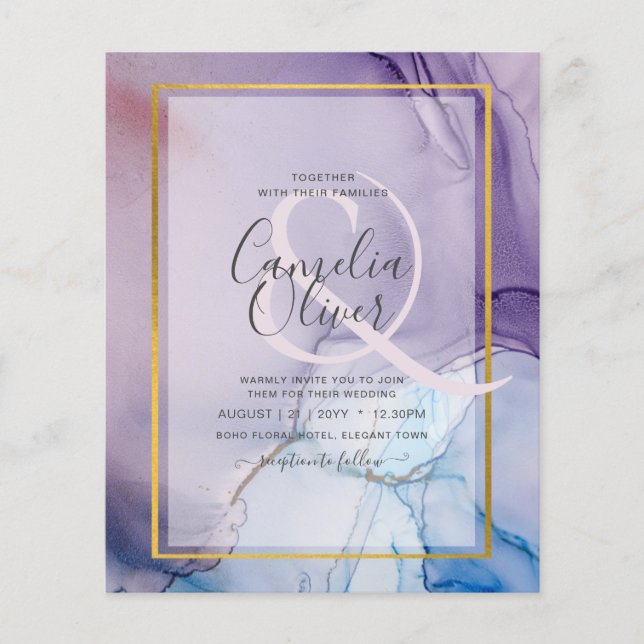 Dusty Lila Navy Blue Gold INK Wedding INVITE Flyer (Vorne)