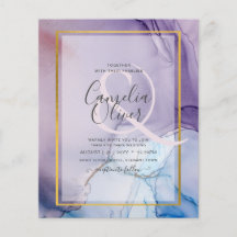 Dusty Lila Navy Blue Gold INK Wedding INVITE