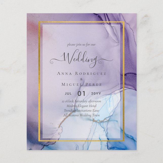 Dusty Lila Navy Blue Gold INK Wedding INVITE Flyer (Vorne)