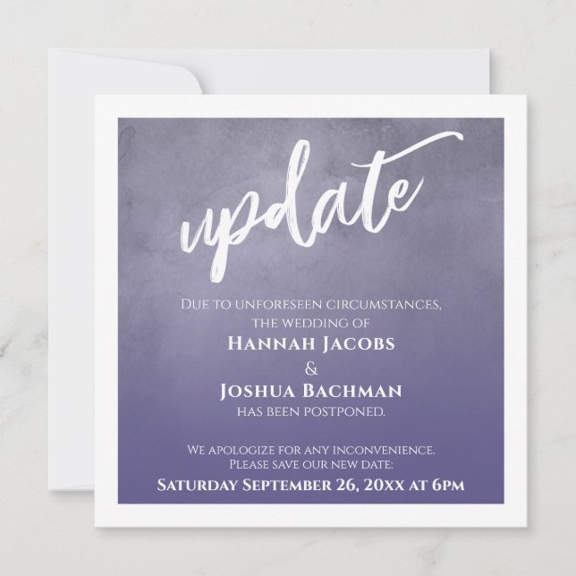 Dusty Lila Ombre Postponed Wedding Update Card Einladung (Vorderseite)
