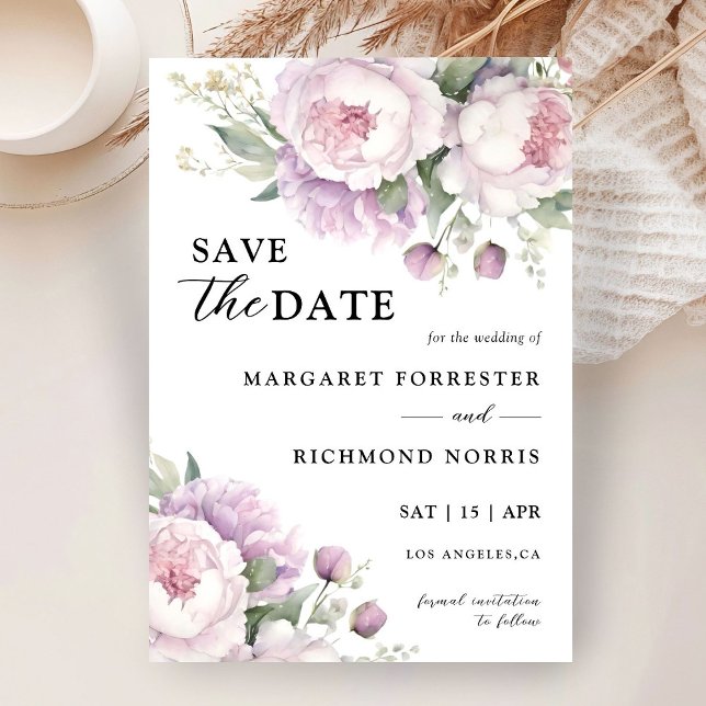 Dusty Lila Peony Elegant Wedding Save the Date Einladung (Von Creator hochgeladen)
