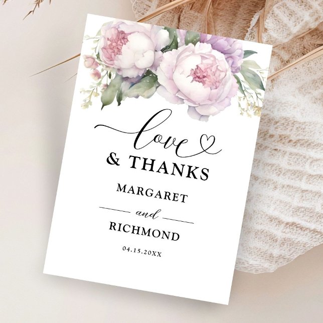Dusty Lila Peony Floral Wedding Vielen Dank Dankeskarte (Von Creator hochgeladen)
