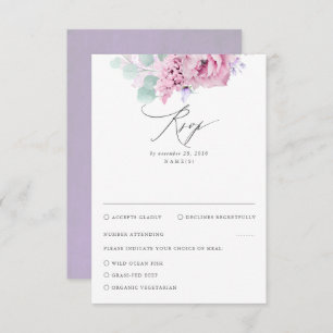 Dusty Lila Pink Floral Wedding RSVP